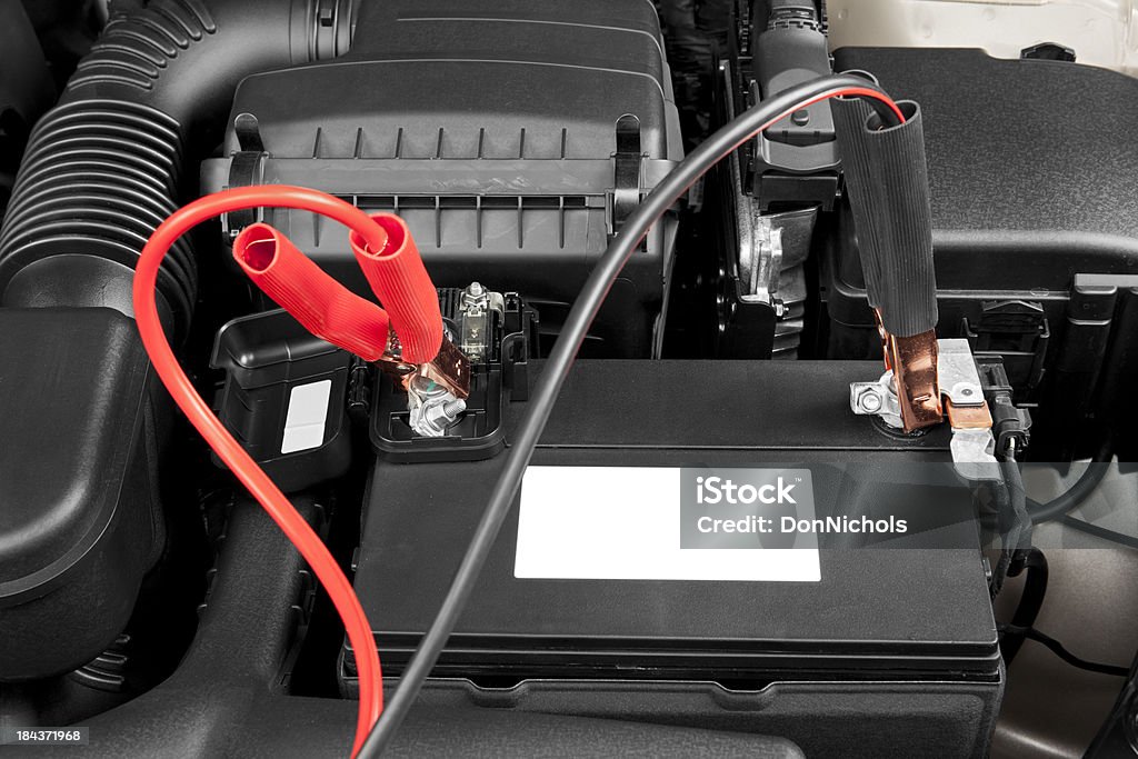 "Car battery with jumper cables, close-up.Please also see:"